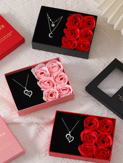 Caja De Rosas Regalo Collar San Valentín